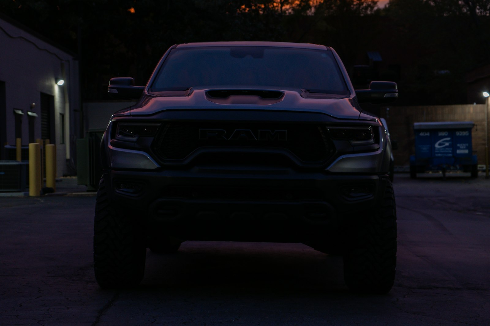 A pickup truck at dusk